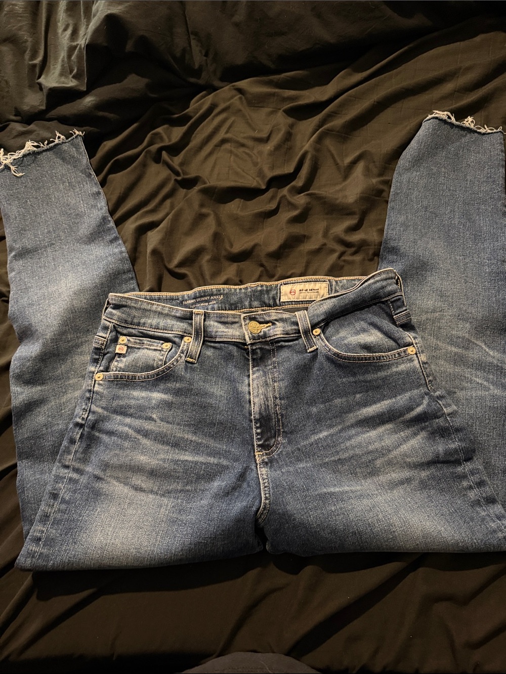 Ag Adriano Goldschmied Light Blue Straight-Leg Jeans with Frayed Hem